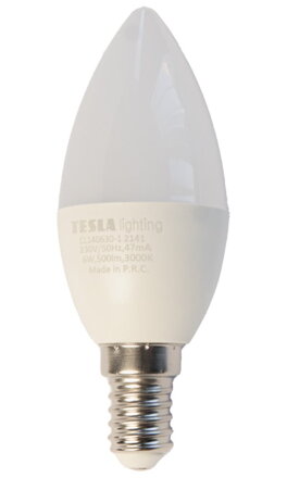 TESLA LED žárovka CANDLE svíčka/ E14/ 6W/ 230V/ 500lm/ 3000K/ teplá bílá