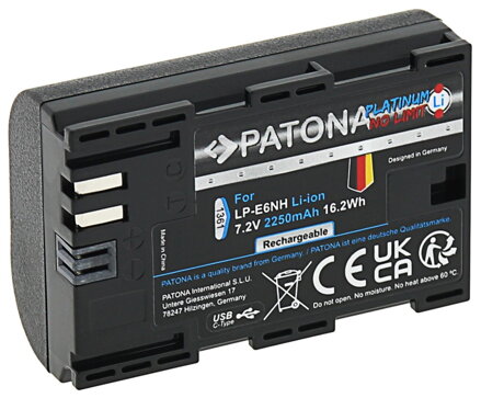 PATONA baterie pro foto Canon LP-E6NH 2250mAh Li-Ion Platinum USB-C nabíjení