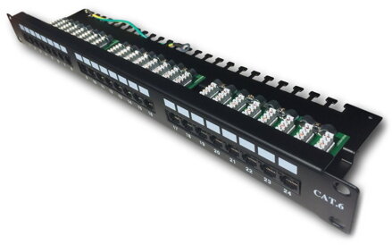 DATACOM Patch panel 19" UTP 24 port CAT6 LSA 1U BK (3x8p)hor.zářez