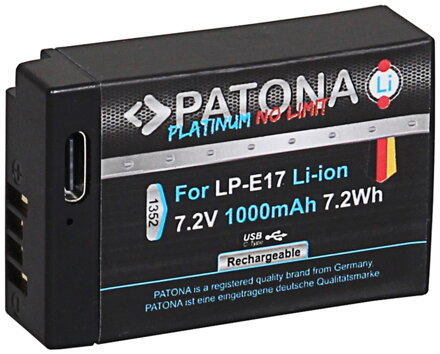 PATONA baterie pro foto Canon LP-E17 1000mAh Li-Ion Platinum USB-C nabíjení