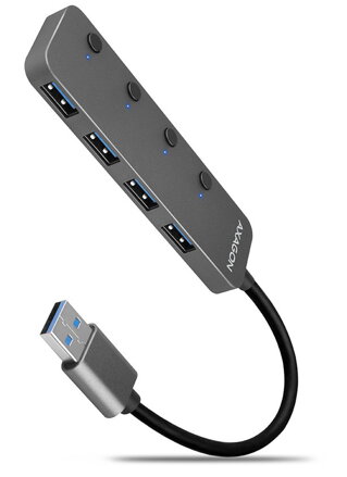 AXAGON hub USB-A s možností vypnutí konektorů / HUE-MSA / USB 3.2 Gen1 / 4x USB-A / hliníkové tělo / 0,2m