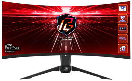 Asrock monitor PG34WQ15R2B prohnutý 34"/ VA/3440x1440/165Hz/550cd/m2/1ms/ 8bit/DP/2x HDMI/Free-sync/výšk.nast./wifi ant.