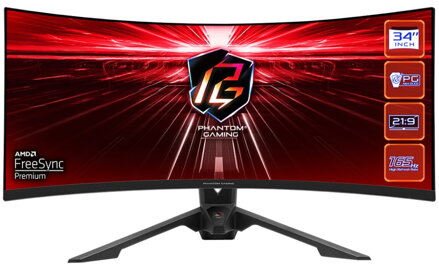 Asrock monitor PG34WQ15R3A prohnutý 34"/VA/3440x1440/165Hz/550cd/m2/1ms/DP/2x HDMI/výšk.nast./wifi ant./PGmini OLED