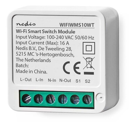 NEDIS Wi-Fi chytrý spínač pro světla/ spotřeba 3680 W/ připojení terminálu/ Android/ iOS/ Nedis® SmartLife/ bílý