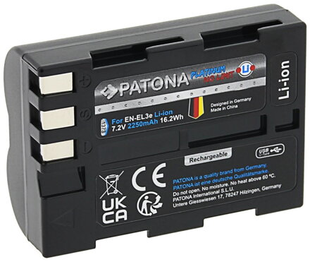 PATONA baterie pro foto Nikon EN-EL3E 2250mAh Li-Ion Platinum USB-C nabíjení