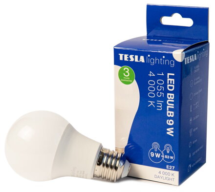 Tesla LED žárovka BULB E27/9W/230V/1055lm/25 000h/4000K denní bílá 220st