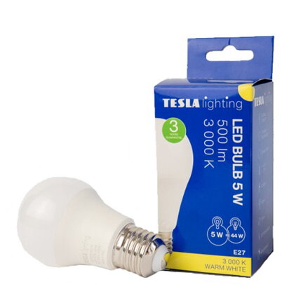 Tesla LED žárovka BULB/E27/5W/230V/500lm/25 000h/3000K teplá bílá/220st