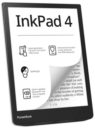 POCKETBOOK e-book reader 743G INKPAD 4 STARDUST SILVER/ 32GB/ 7,8"/ Wi-Fi/ USB-C/ čeština/ stříbrná