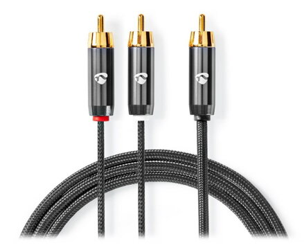 NEDIS PROFIGOLD audio kabel k subwooferu/ RCA zástrčka - 2x RCA zástrčka/ bavlna/ šedý/ BOX/ 3m