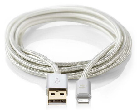 NEDIS PROFIGOLD Lightning/USB 2.0 kabel/ Apple Lightning 8pinový - USB-A zástrčka/ nylon/ stříbrný/ BOX/ 3m