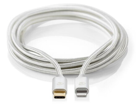 NEDIS PROFIGOLD Lightning/USB 2.0 kabel/ Apple Lightning 8pinový - USB-C zástrčka/ nylon/ stříbrný/ BOX/ 2m