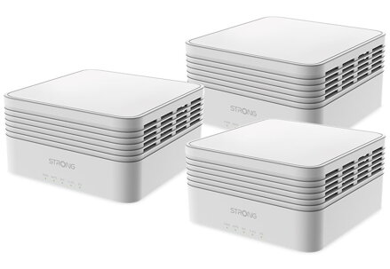 STRONG sada 3 ATRIA Wi-Fi Mesh Home TRIO PACK AX3000/ Wi-Fi 802.11a/b/g/n/ac/ax/ 2402 Mbit/s/ 2,4GHz a 5GHz/ 3x LAN/bílý