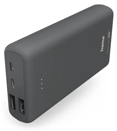 HAMA powerbanka Supreme 20HD, 20000 mAh, 3 A, 3 výstupy: 1x USB-C, 2x USB-A, šedá