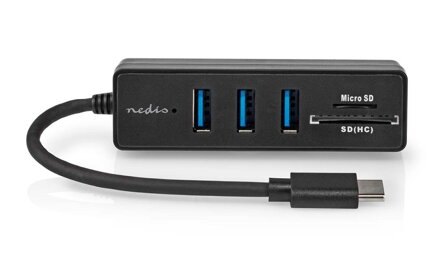 NEDIS USB hub/ zástrčka USB-C zástrčka/ 3x zásuvka USB-A/ 5 Portů/ USB 3.2 Gen 1/ napájení z USB/ 5 Gbps/ SD & MicroSD/