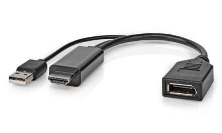 NEDIS adaptérový kabel DisplayPort - HDMI/ zástrčka DisplayPort - zásuvka HDMI/ USB napájení/ 20cm/ černý