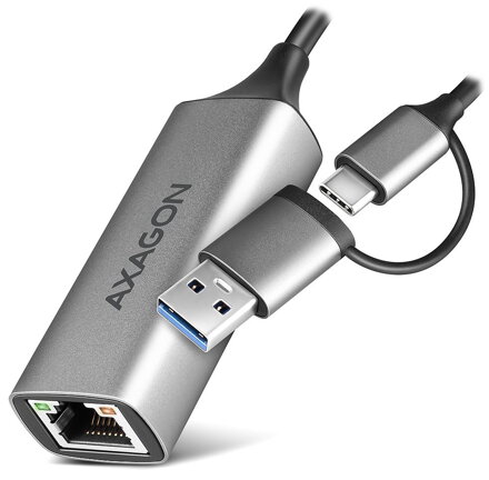 AXAGON adaptér USB-A + USB-C na GLAN(RJ-45) / ADE-TXCA / USB 3.2 Gen1 / 15cm / kovové tělo