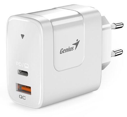 GENIUS nabíječka PD-65AC, 65W, rychlé nabíjení, USB-C PD3.0, USB-A QC3.0, bílá