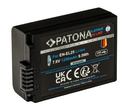 PATONA baterie pro foto Nikon EN-EL25 1250mAh Li-Ion Platinum USB-C nabíjení