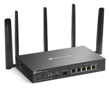 TP-Link ER706W-4G Omada VPN Router, 1x Nano SIM slot (4G+ Cat6), WiFi 6 2402 Mbps  5GHz + 574 Mbps  2.4GHz, 1x SFP GWAN/