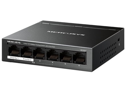 TP-Link Mercusys MS106LP Switch 6-Port, 4x 10/100 Mbps PoE+, 2x LAN, 802.3af/at, 40 W