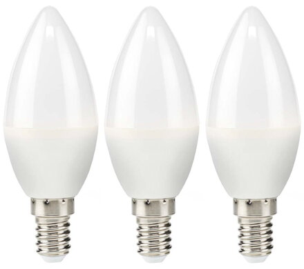 NEDIS LED žárovka E14/ svíčka/ 4,9 W/ 220 V/ 470 lm/ 2700 K/ teplá bílá/ matná/ 3 kusy