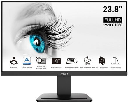 MSI PRO MP2412/ 23,8"/ 1920x1080/ VA/ 1ms/ 100Hz/ 300cd/m2/ 4000:1/ HDMI/ DP/ VESA/ černý