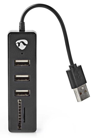 NEDIS USB hub/ zástrčka USB-A/ zásuvka USB-A/ 3 porty/ napájení z USB/ SD & MicroSD/ 3x USB/ černý
