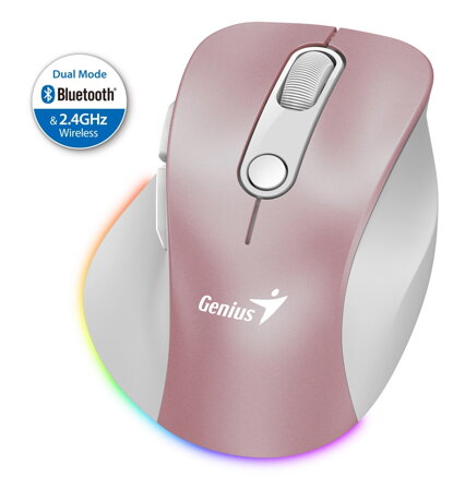 GENIUS Ergo 9000S Pro Pink/ duální Bluetooth + 2,4GHz/ 2400 dpi/ bezdrátová/ 6tlačítková/ tichá/ růžová