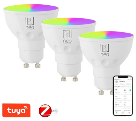 IMMAX NEO SMART sada 3x LED žárovka GU10 4,8W RGB+CCT barevná a bílá, stmívatelná, Zigbee, TUYA