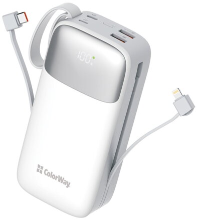 COLORWAY powerbanka/ 30 000mAh/ 1x USB QC3.0/ USB-C/ Lightning/ 22,5W/ Bílá