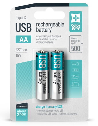 Colorway nabíjecí baterie AA 2200mAh/ USB-C/ 1.5V/ 2ks v balení