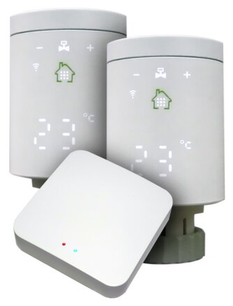 Xtend Home Tuya chytrý set brána Zigbee + 2x termostatická hlavice dispej na boku