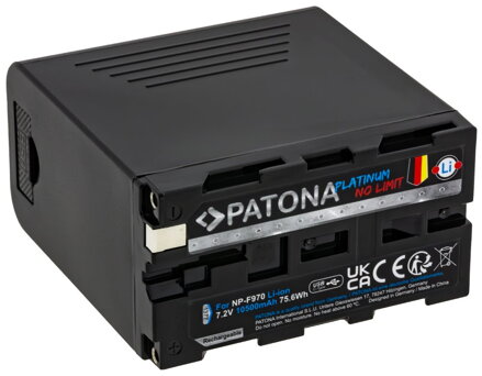 PATONA baterie pro foto Sony NP-F970/F960/F950 10500mAh Li-Ion Platinum USB-C nabíjení s PD20