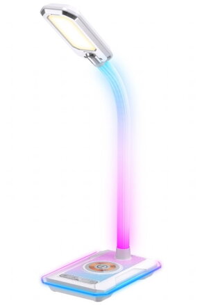IMMAX LED stolní lampička GAMER RGB/ Qi nabíjení/ RGB/ 250lm/ 5V/2,1A/ USB výstup/ bílá