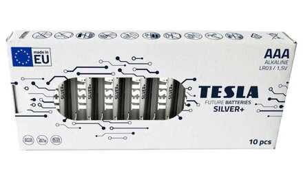 TESLA SILVER+ alkalická baterie AAA (LR03, mikrotužková, papírová krabička) 10 ks