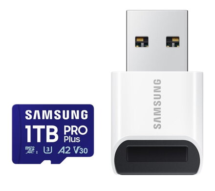 SAMSUNG PRO Plus MicroSDXC 1TB + USB Adaptér / CL10 UHS-I U3 / A2 / V30