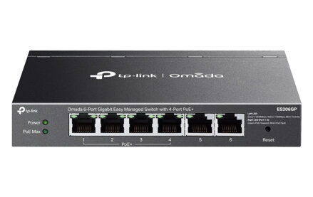 TP-Link ES206GP, Omada 6-Port Gigabit Easy Managed Switch, 2x GLAN, 4x GLAN PoE+, 65W PoE budget