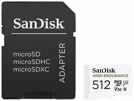 SanDisk High Endurance microSDXC 512GB / C10, U3, V30 / Full HD / 4K videos / dash cams & home monitoring / + SD Adaptér