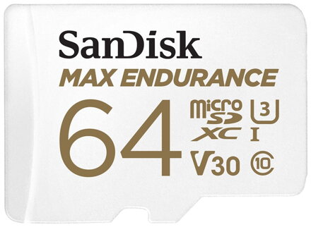 SanDisk MAX ENDURANCE microSDXC 64GB / C10, U3, V30 / 30,000 Hours / + SD Adaptér