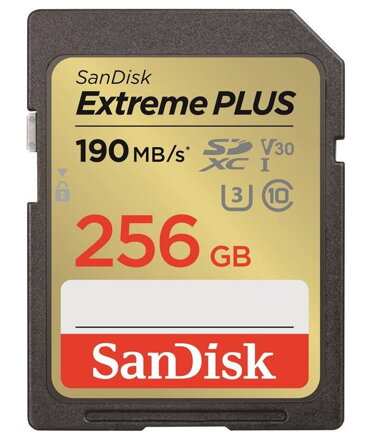 SanDisk Extreme PLUS 256GB SDXC / UHS-I, Class 10, U3, V30 /  up to 190MB/s & 130MB/s Read/Write / + 2 years RescuePRO
