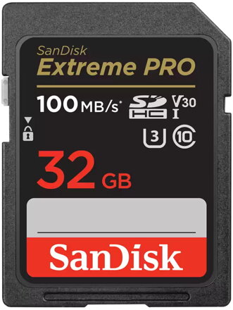 SanDisk Extreme PRO 32GB SDHC / UHS-I, Class 10, U3, V30 /  up to 100MB/s & 90MB/s Read/Write / + 2 years RescuePRO