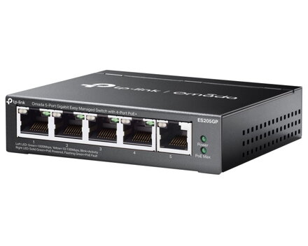 TP-Link ES205GP, Omada 5-Port Gigabit Easy Managed Switch, 1x GLAN, 4x GLAN PoE+, 65W PoE budget