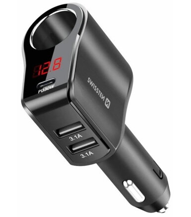 POŠKOZENÝ OBAL - Swissten autoadaptér s výstupem 1x cl, 1x ucb-c pd a 2x usb-a, 108w - 216w