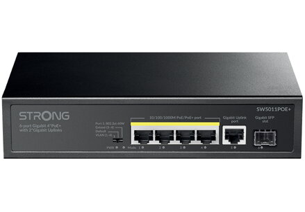 STRONG switch SW8010POE+/ 8x port Gigabit POE+/ 2x Ggabit Uplink port/ IEEE802.3af/at/ kovové šasi/ černý
