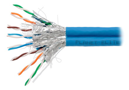 PLANET kabel SFTP, drát, Cat 6A, 4p, 500MHz, LS0H, TWIN stíněný každý pár, Planet Elite, modrý, Dca, balení 2*500m