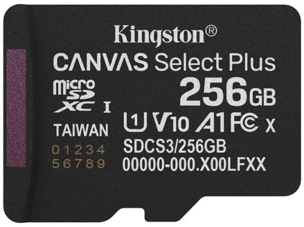 KINGSTON Canvas Select Plus Gen3 256GB microSDXC / A1 / up to  150MB/s  / bez adaptéru