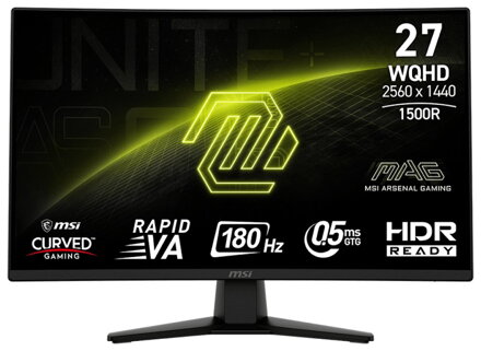 MSI Gaming MAG 274CQF/ 27" zakřivený/ 2560 x 1440/VA/ 0,5ms/ 180Hz/ 300cd/m2/ 5000:1/ HDMI/ DP/ černý
