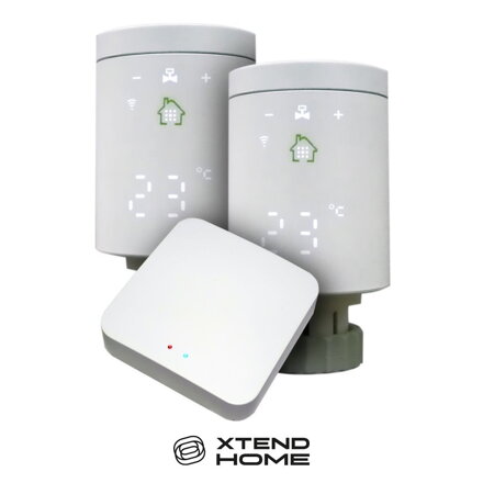 POŠKOZENÝ OBAL - Xtend Home Tuya chytrý set brána Zigbee + 2x termostatická hlavice dispej na boku