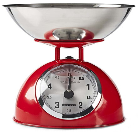 NEDIS Mellisa kuchyňská váha/ analogová/ nosnost 5kg/ vyjímatelná mísa/ nerezová ocel/ červená