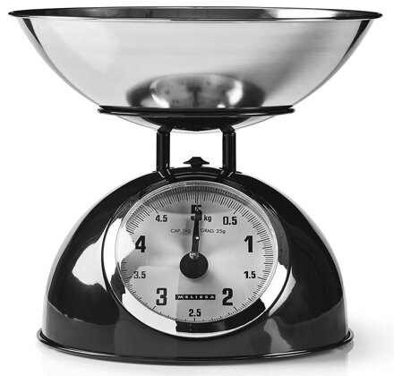 NEDIS Mellisa kuchyňská váha/ analogová/ nosnost 5kg/ vyjímatelná mísa/ nerezová ocel/ černá